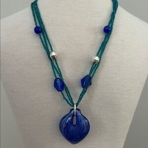 Erica Lyons Blue Murano Glass and Beaded Necklace